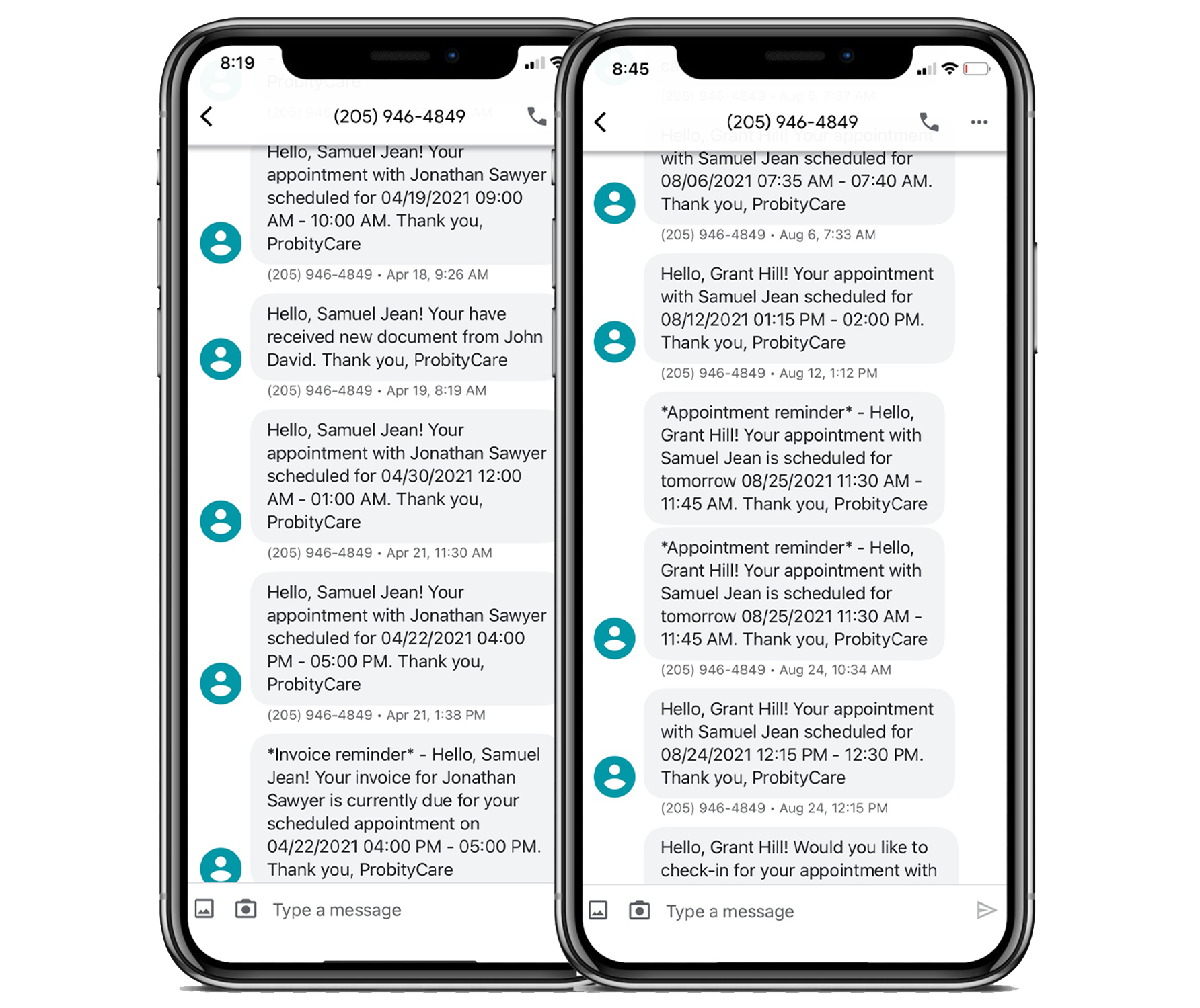 ProbityCare Practice Management Software sms alert and notification