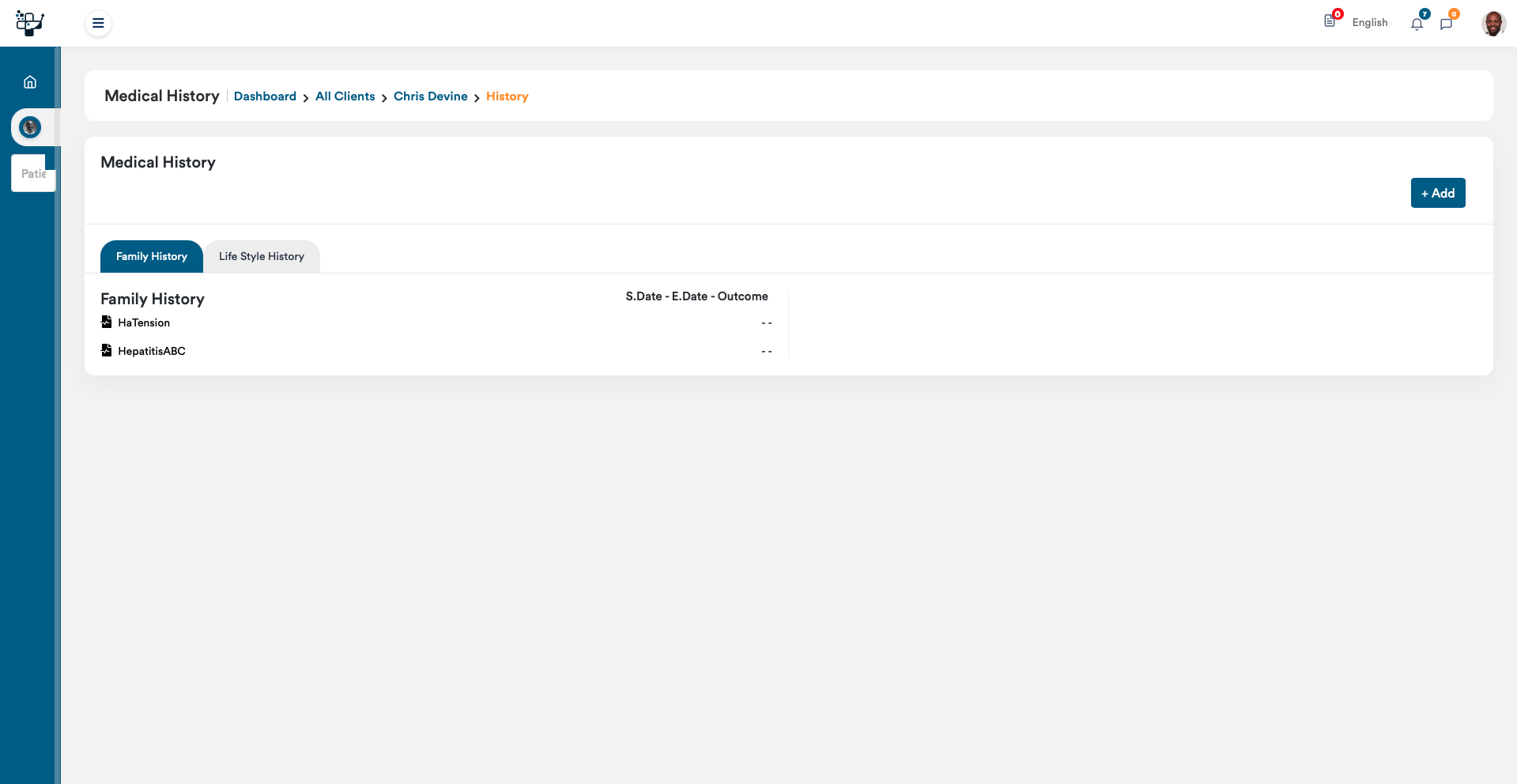 ProbityCare EHR Patient Health History dashboard